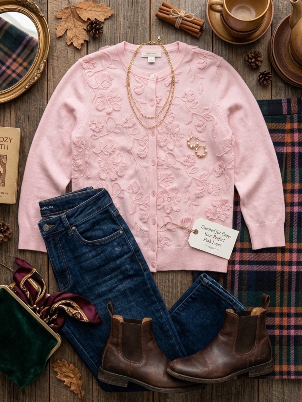 Soft Pink Embroidered Floral Cardigan Sweater Size M / 8 3D Textured